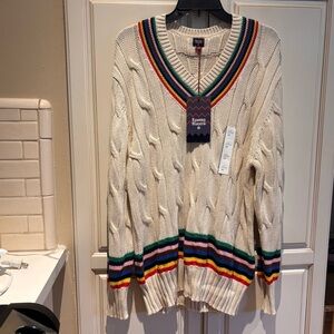 NWT Rowing Blazers Cream V-Neck Sweater with Multicolor Stripes men size M